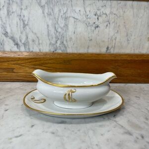 Antique French Porcelain Gravy Bowl with Gilding